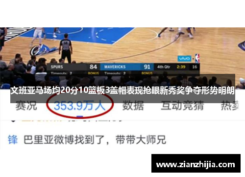 文班亚马场均20分10篮板3盖帽表现抢眼新秀奖争夺形势明朗